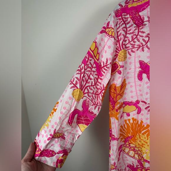 Gretchen Scott Turtle Time Tunic Cotton Size Medium EUC Pink Orange - Picture 8 of 8